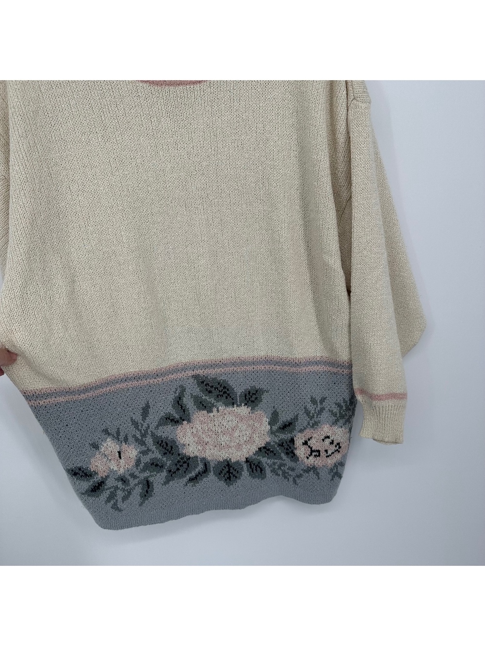 Vintage COS Lady COB Floral Grandmacore border knit sweater Plus Size 18W - Picture 2 of 9